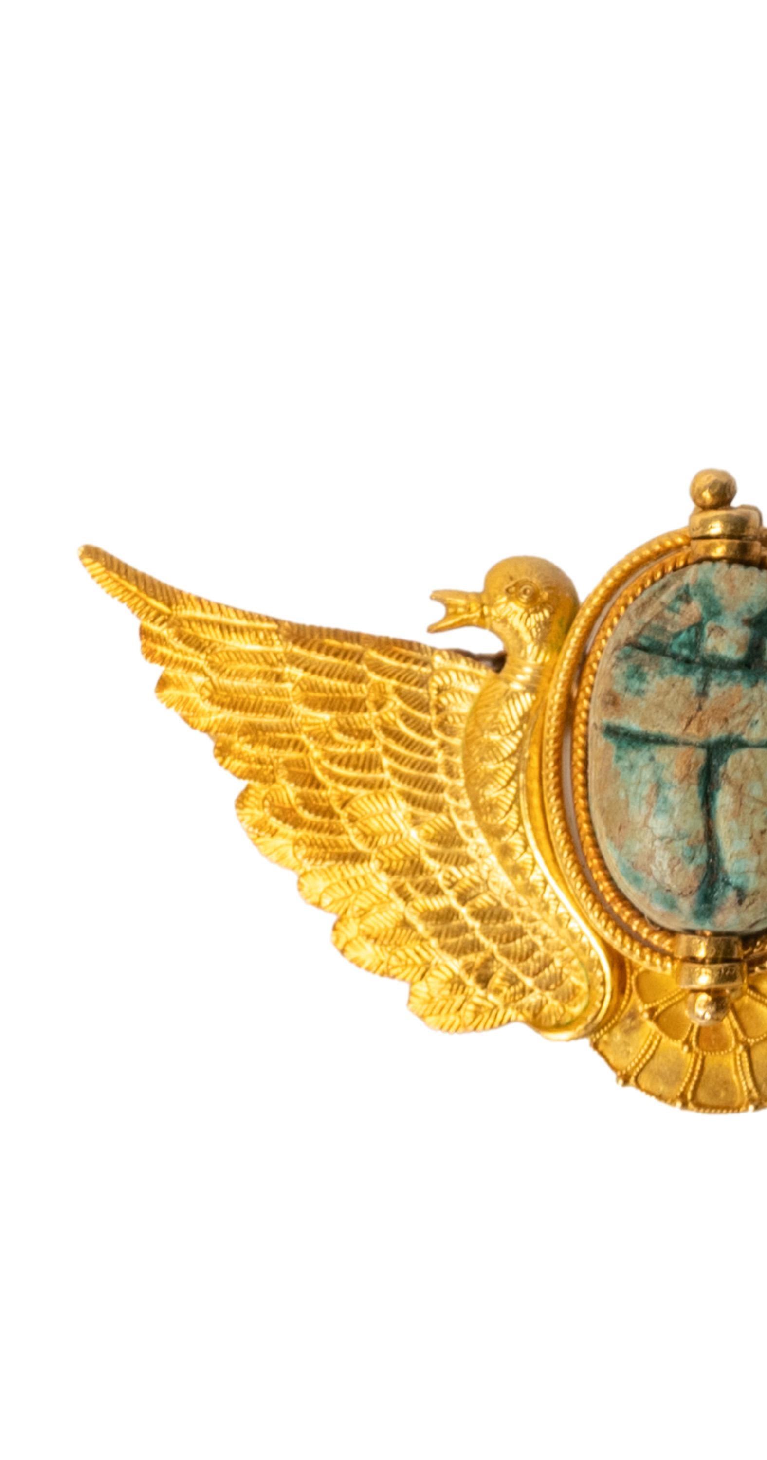 Antiguo Broche Colgante Escarabajo Renacimiento Egipcio Oro de 24 Kilates Cesare Tombini 1870 en venta 3