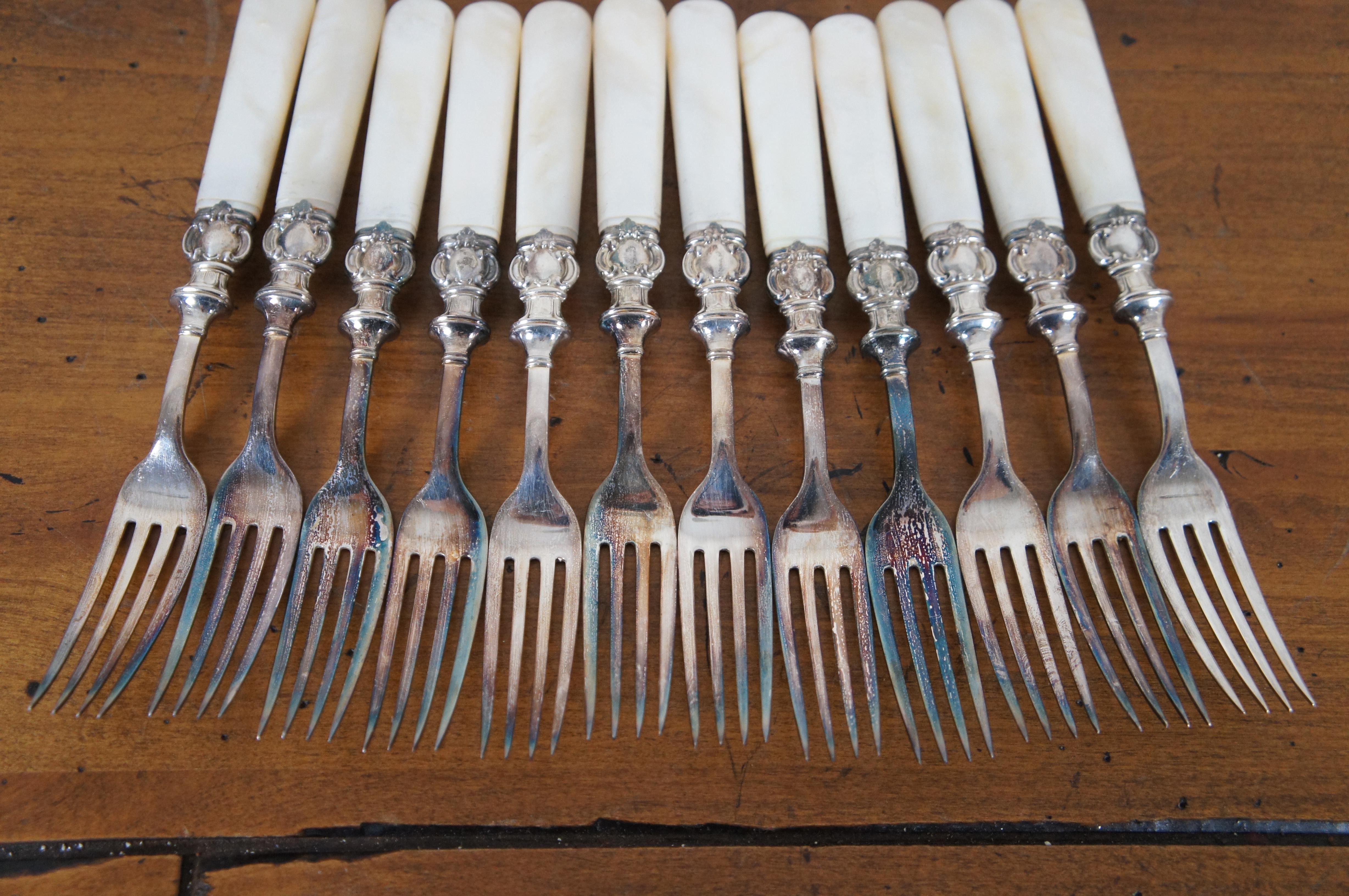 Antique 24 Pc Landers Frary & Clark Sterling Mother of Pearl Knives & Forks 2