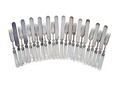 Antique 24 Pc Landers Frary & Clark Sterling Mother of Pearl Knives & Forks