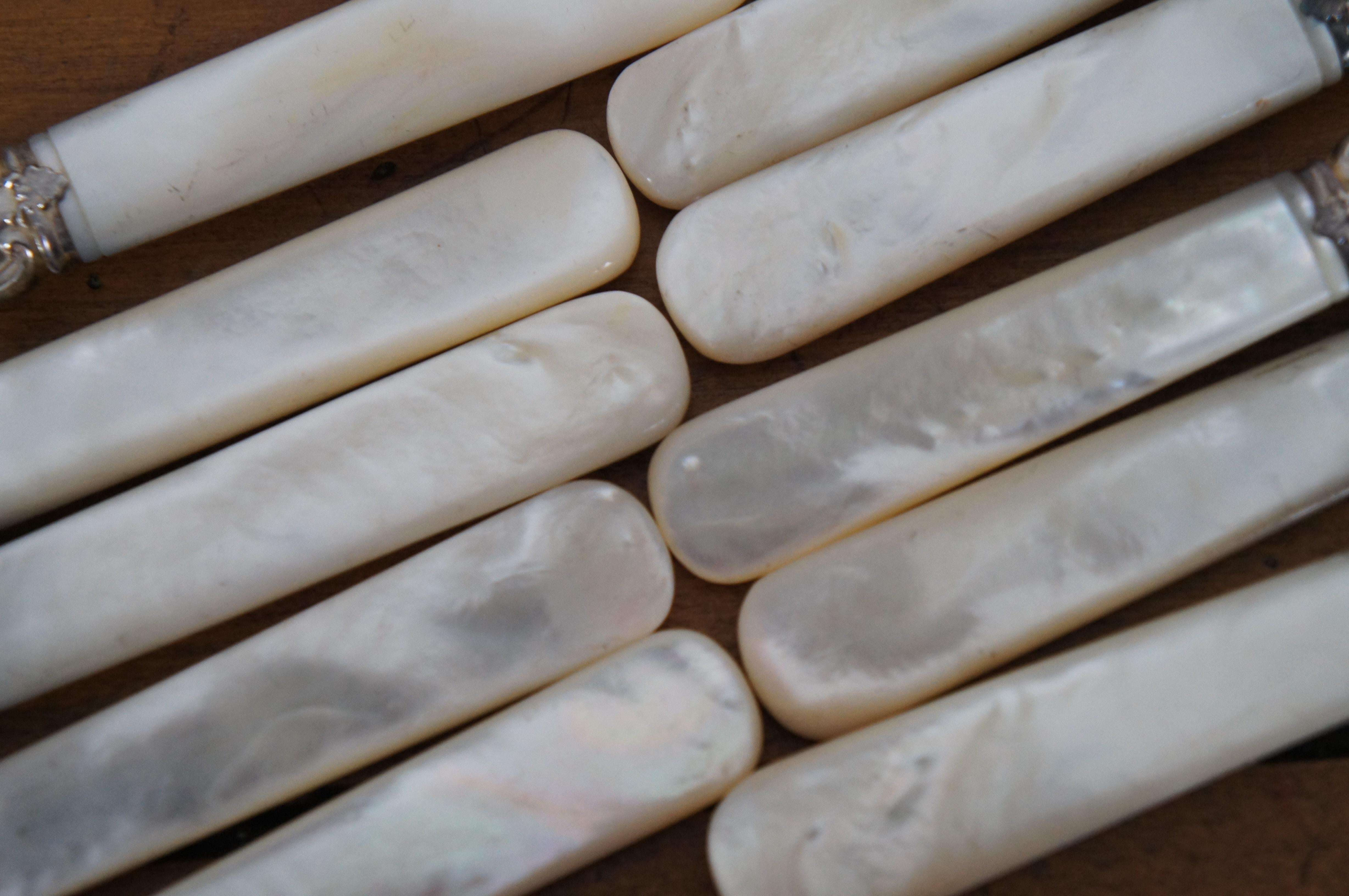 20th Century Antique 24 Pc Landers Frary & Clark Sterling Mother of Pearl Knives & Forks