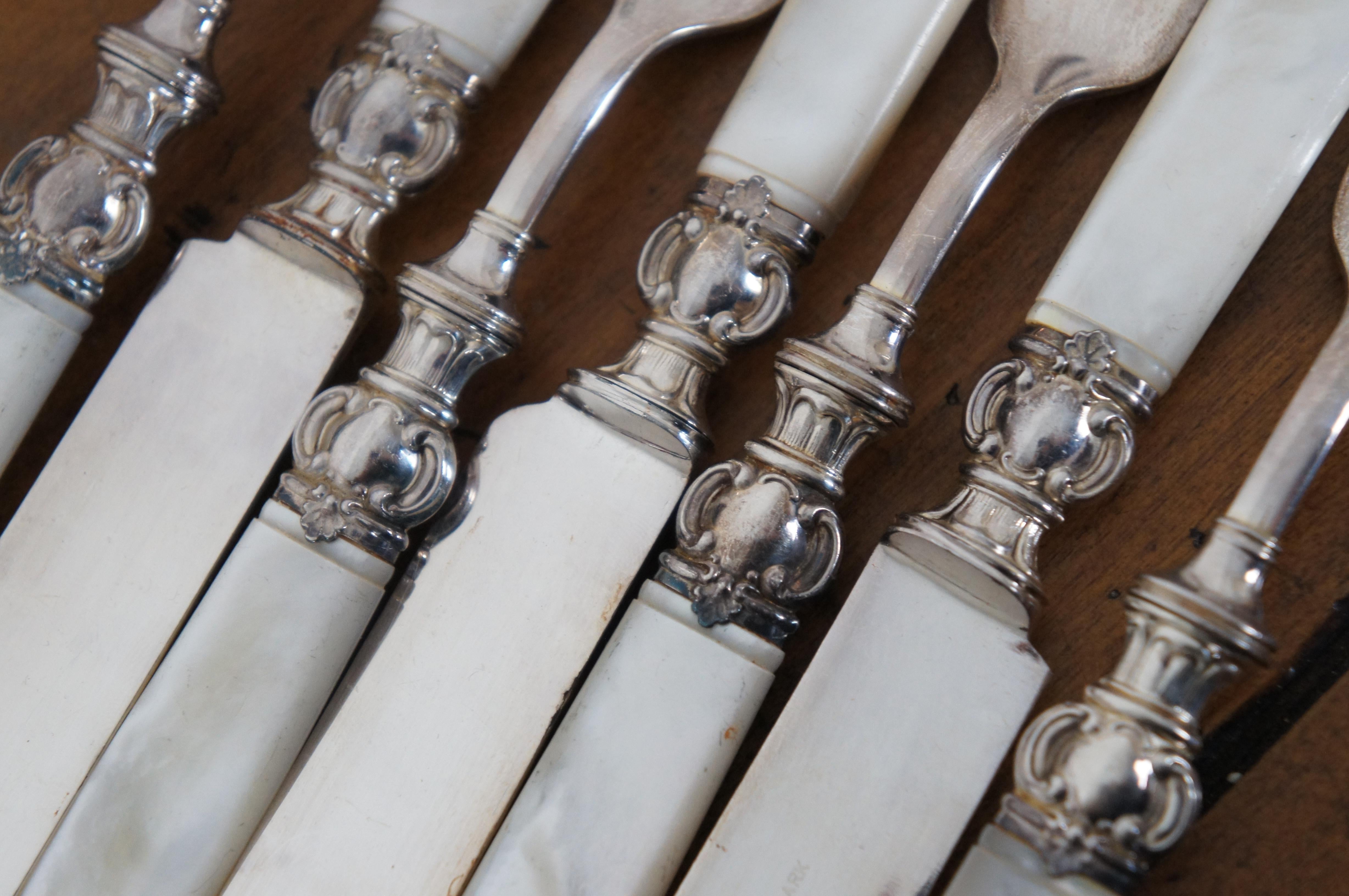 Sterling Silver Antique 24 Pc Landers Frary & Clark Sterling Mother of Pearl Knives & Forks