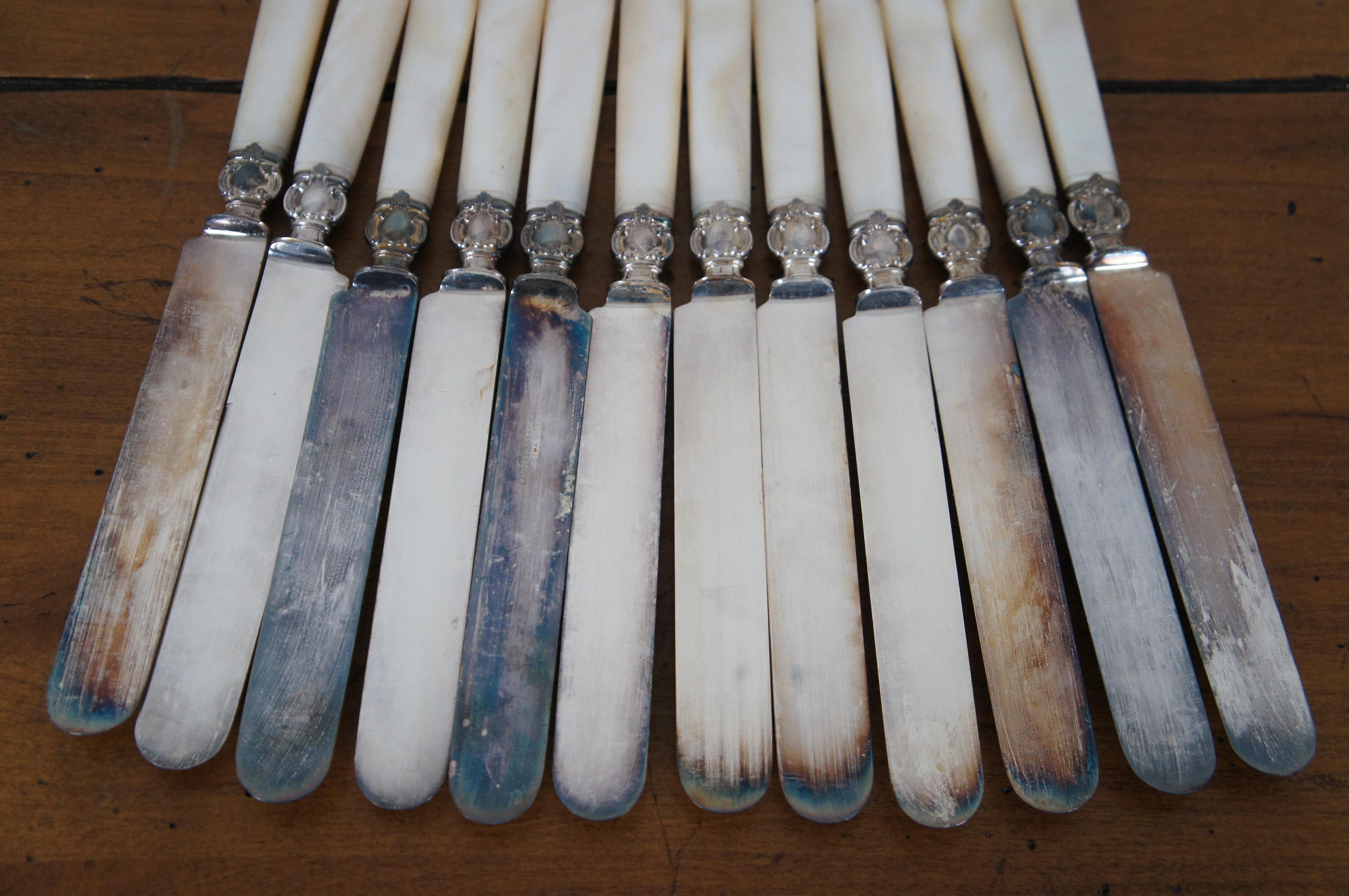 Antique 24 Pc Landers Frary & Clark Sterling Mother of Pearl Knives & Forks 1