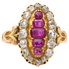 Anello Navette antico in oro giallo 18k con rubino e diamante da 2,40 carati