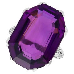 Antique 24.02 Carat Amethyst and 0.28 Carat Diamond Platinum Ring Circa 1925