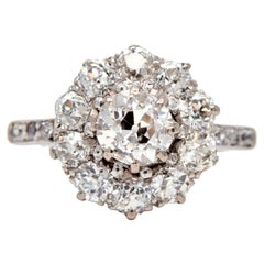 Antique 2.41ct old European cut diamond cluster ring