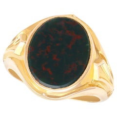 Antique 2.42 Carat Bloodstone and 14k Yellow Gold Signet Ring
