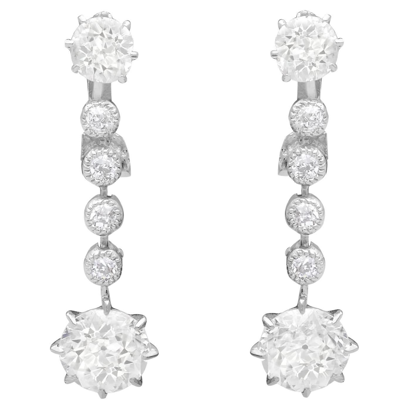 Antique 2.42 Carat Diamond and Platinum Drop Earrings, circa 1925 For Sale