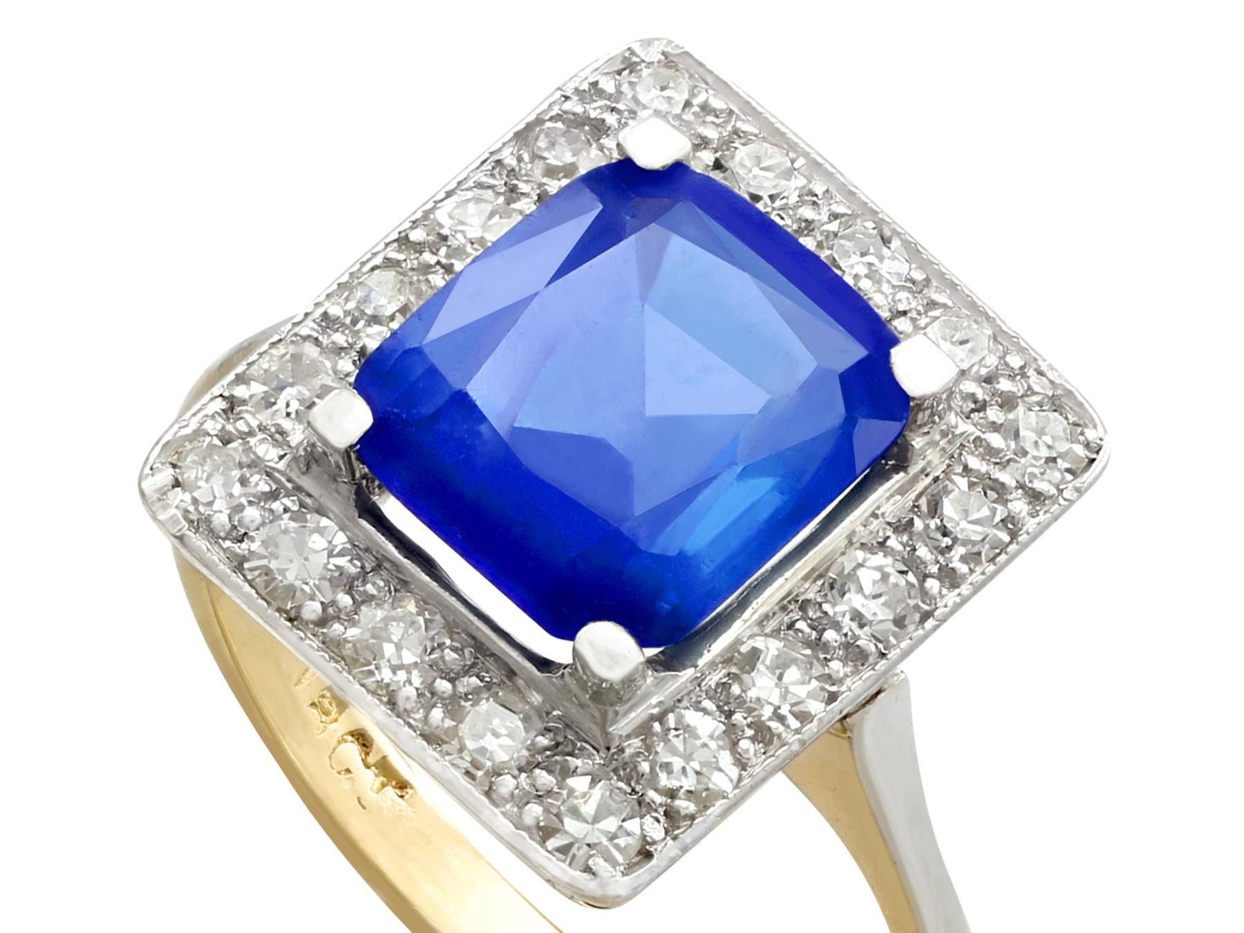 Antique 2.44 Carat Ceylon Sapphire and Diamond Yellow Gold Ring In Excellent Condition In Jesmond, Newcastle Upon Tyne