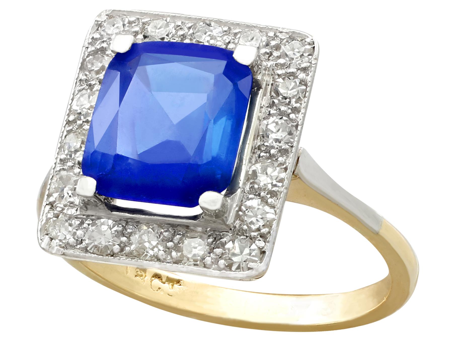 Women's or Men's Antique 2.44 Carat Ceylon Sapphire and Diamond Yellow Gold Ring