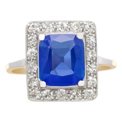 Antique 2.44 Carat Ceylon Sapphire and Diamond Yellow Gold Ring