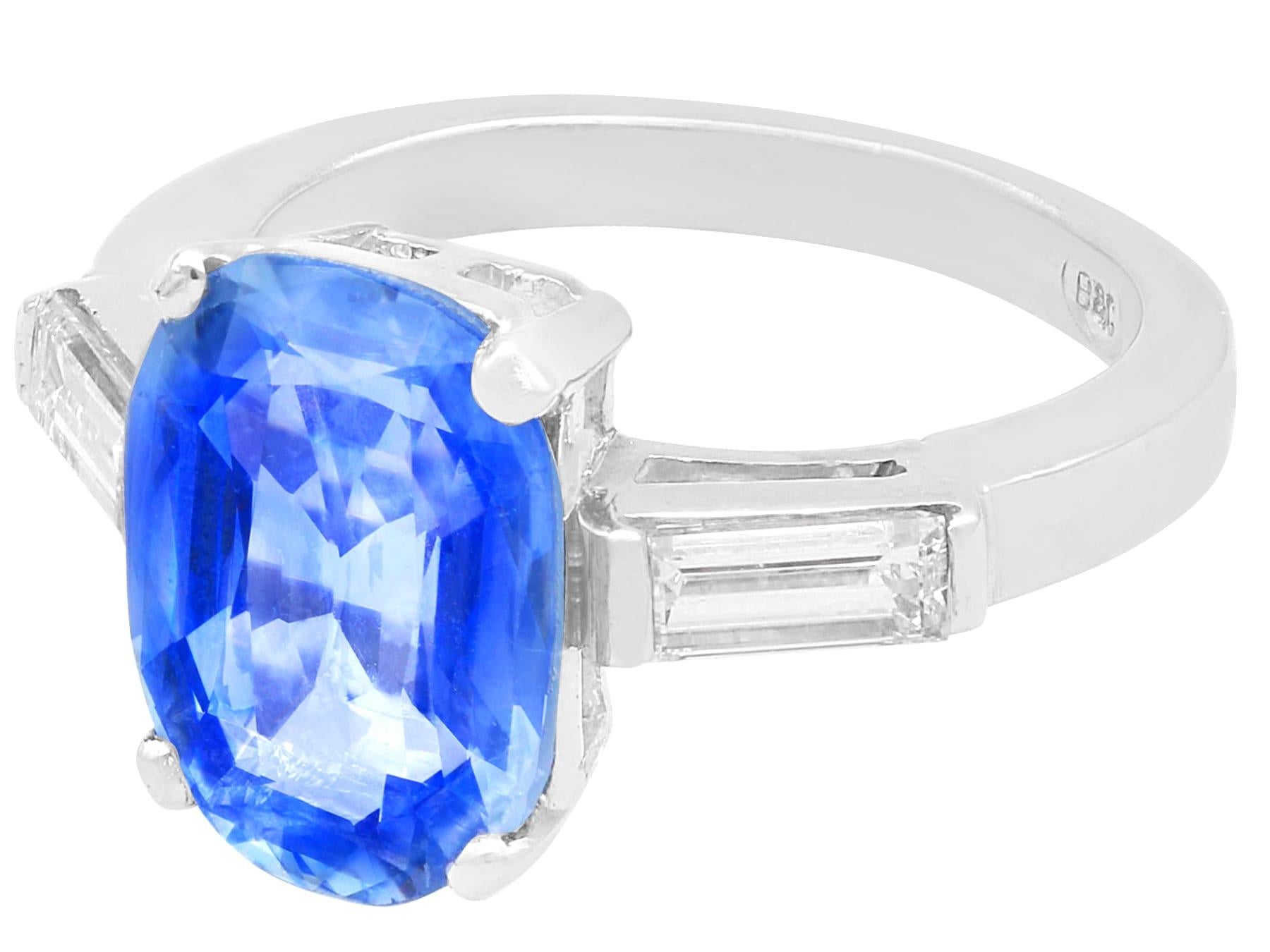 A fine and impressive antique 2.46 carat cushion cut blue sapphire and 0.38 carat diamond, 18 karat white gold dress ring; part of our diverse antique jewellery collections.

This fine and impressive antique Ceylon sapphire ring has been crafted in