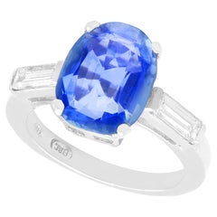 Antique 2.46 Carat Ceylon Sapphire and Diamond 18k White Gold Dress Ring