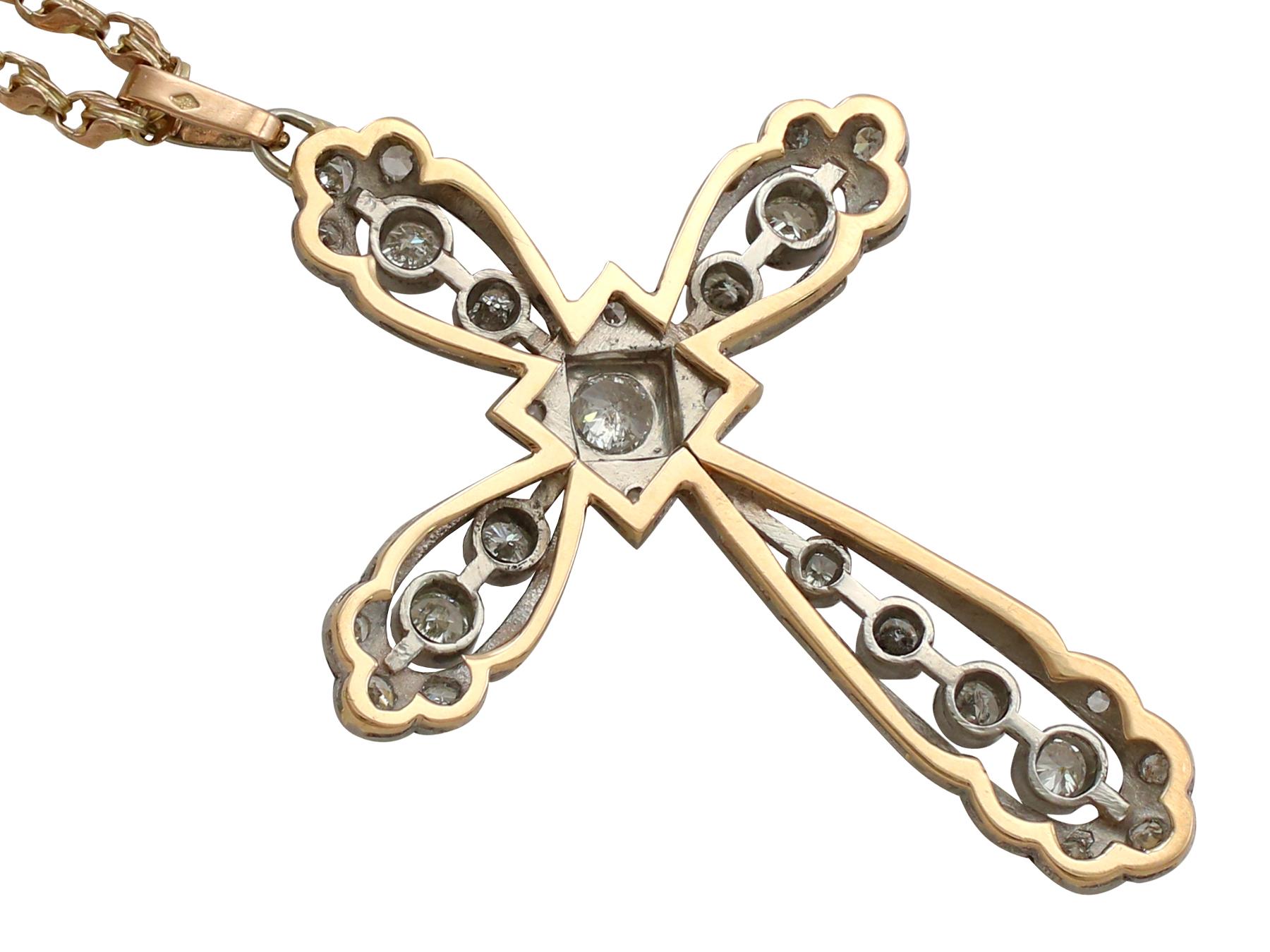 Women's or Men's Antique 2.48 Carat Diamond and Yellow Gold Cross Pendant