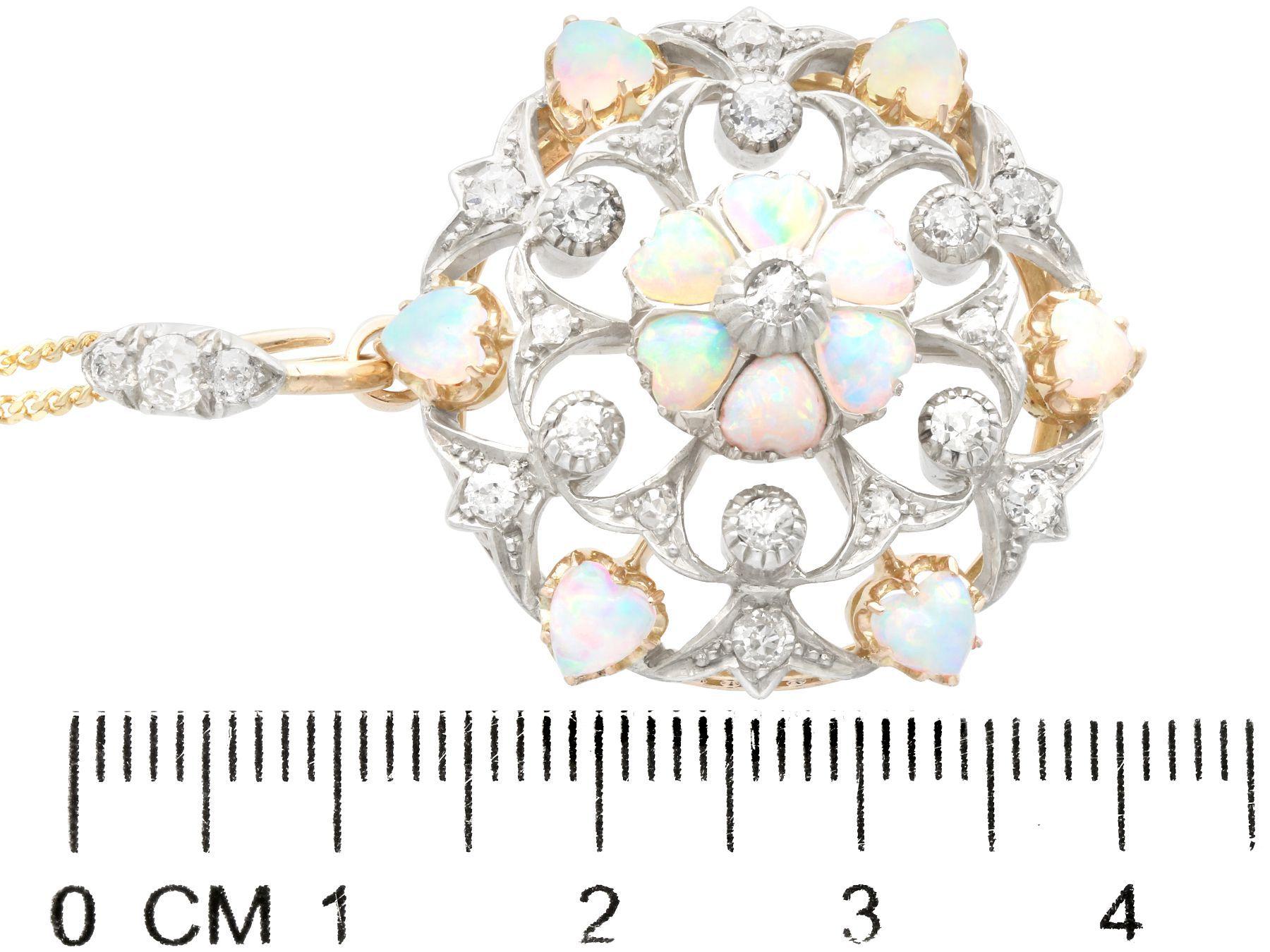 Women's or Men's Antique 2.48 Carat Opal and 1.20 Carat Diamond Yellow Gold Pendant For Sale