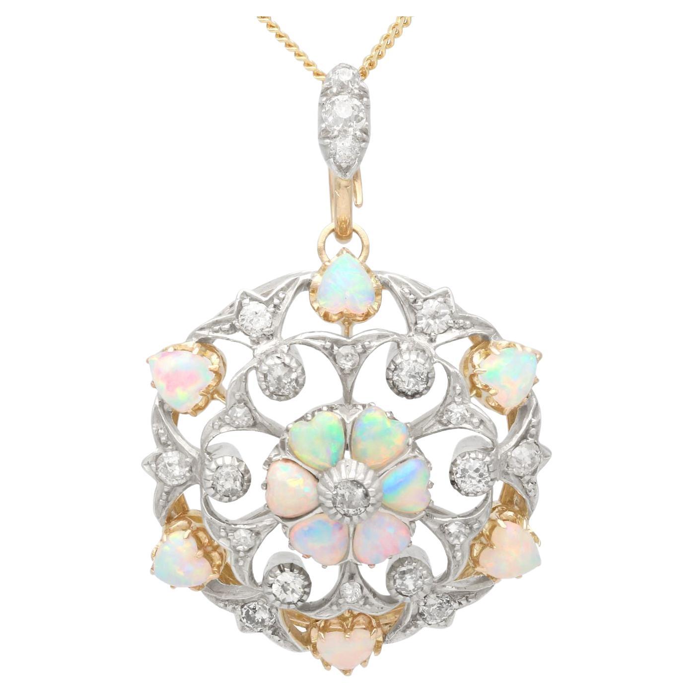 Antique 2.48 Carat Opal and 1.20 Carat Diamond Yellow Gold Pendant For Sale