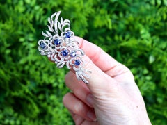 Antique 2.48 Carat Sapphire and 2.80 Carat Diamond Platinum Brooch Circa 1935