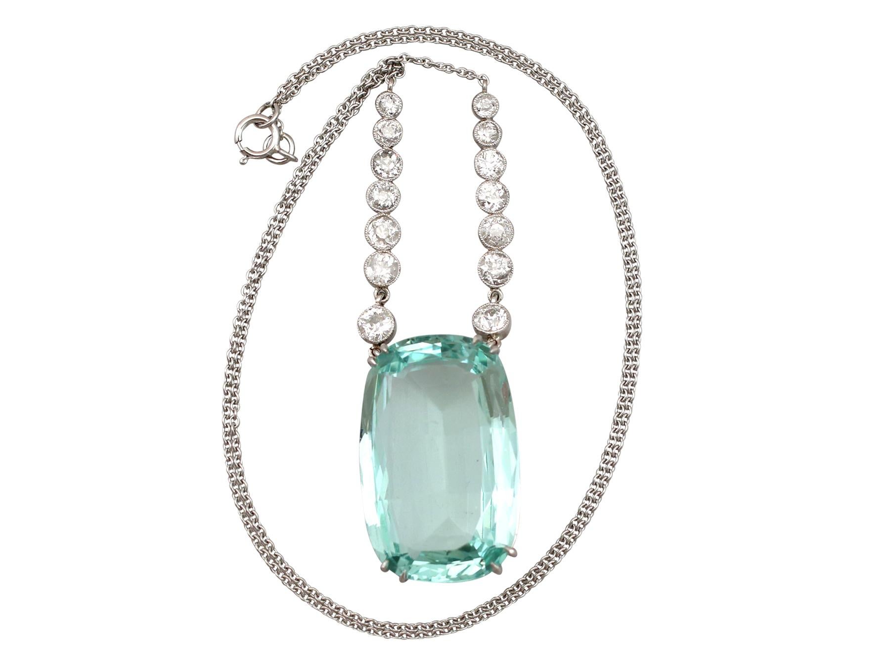 A stunning antique 24 carat aquamarine and 2.17 carat diamond, platinum necklace; part of our diverse antique jewelry and estate jewelry collections.

This stunning, fine and impressive antique aquamarine and diamond necklace has been crafted in