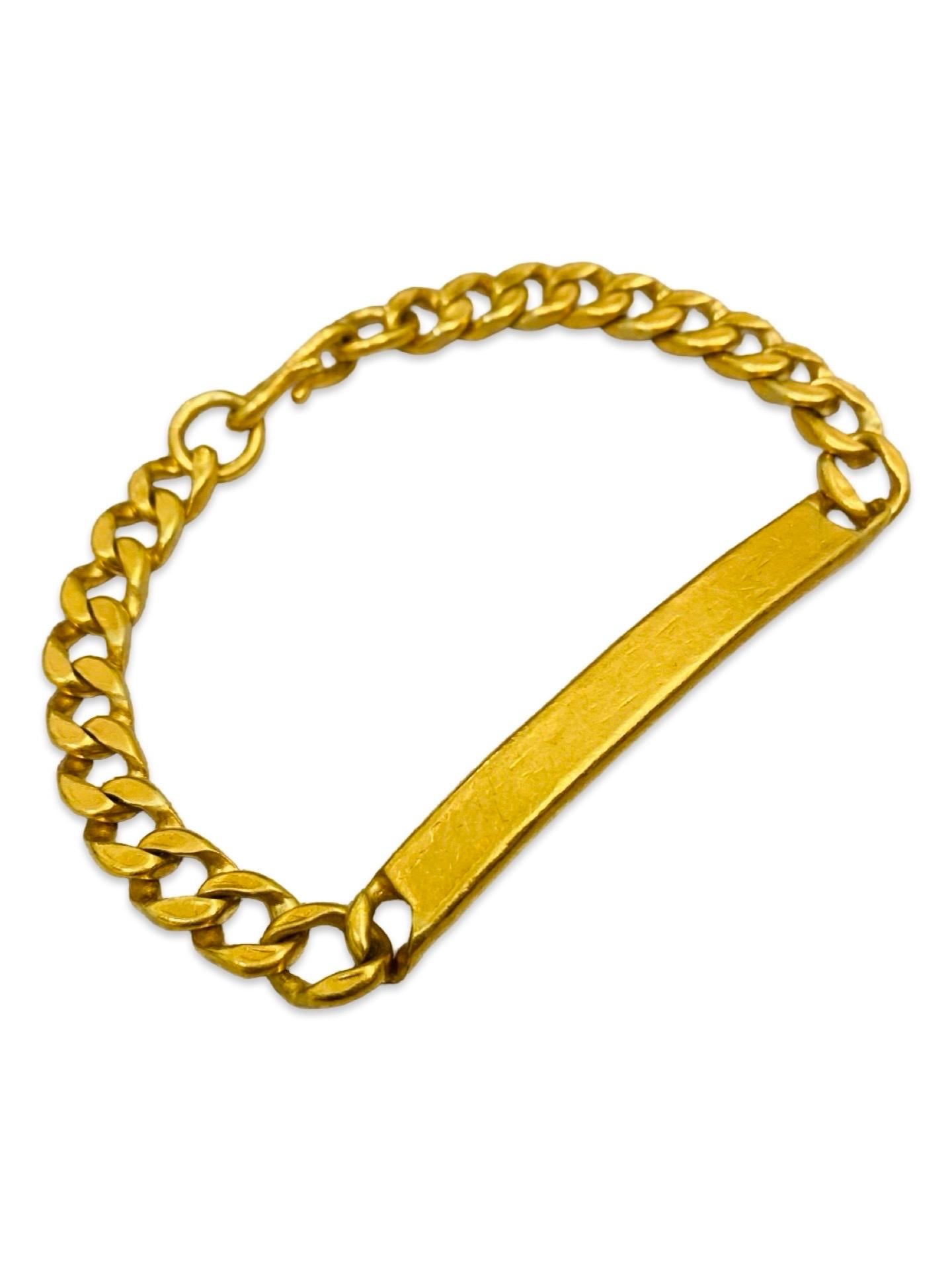 Antique 24k 999.9% 8mm Fancy Boxed Curb Link ID Bracelet. Bracelet très élégant et lourd pesant 53,8 g d'or massif. Le centre d'identification mesure 2 pouces de long. Le bracelet mesure 8,5 pouces de long. Une page d'histoire très intéressante. Le