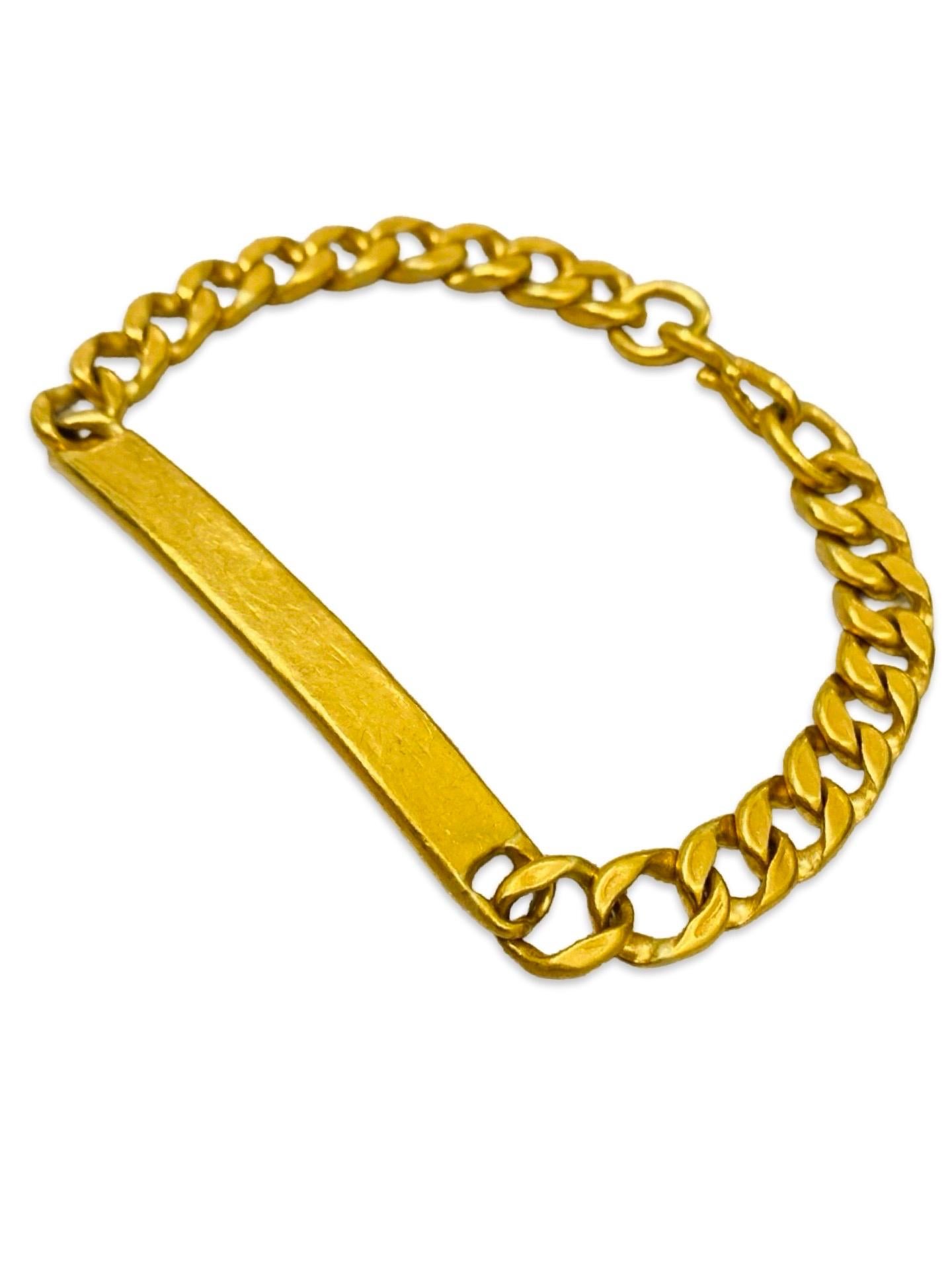 Antique 24k 999.9% 8mm Fancy Boxed Curb Link ID Bracelet  In Good Condition For Sale In Miami, FL