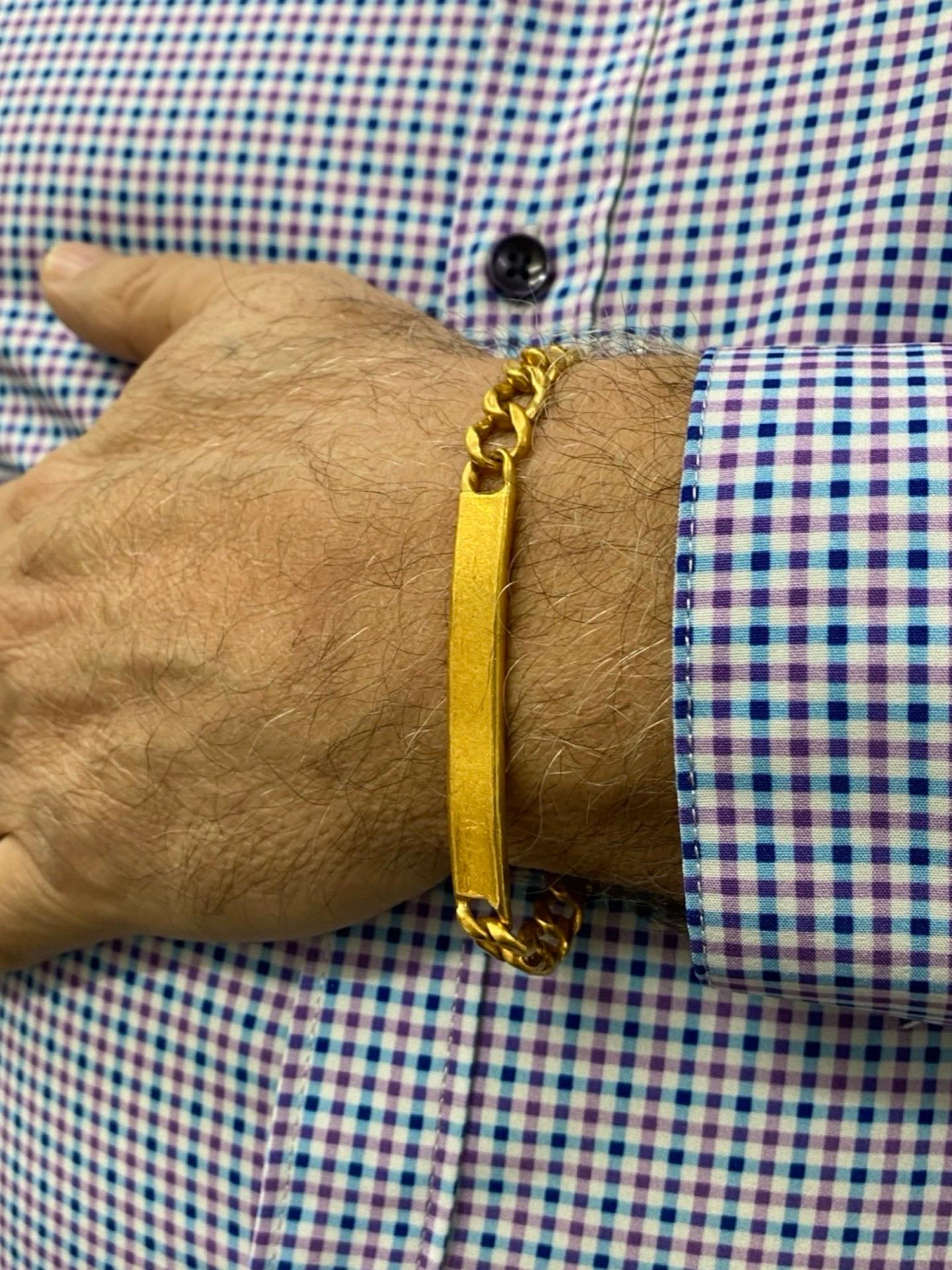 Men's Antique 24k 999.9% 8mm Fancy Boxed Curb Link ID Bracelet For Sale