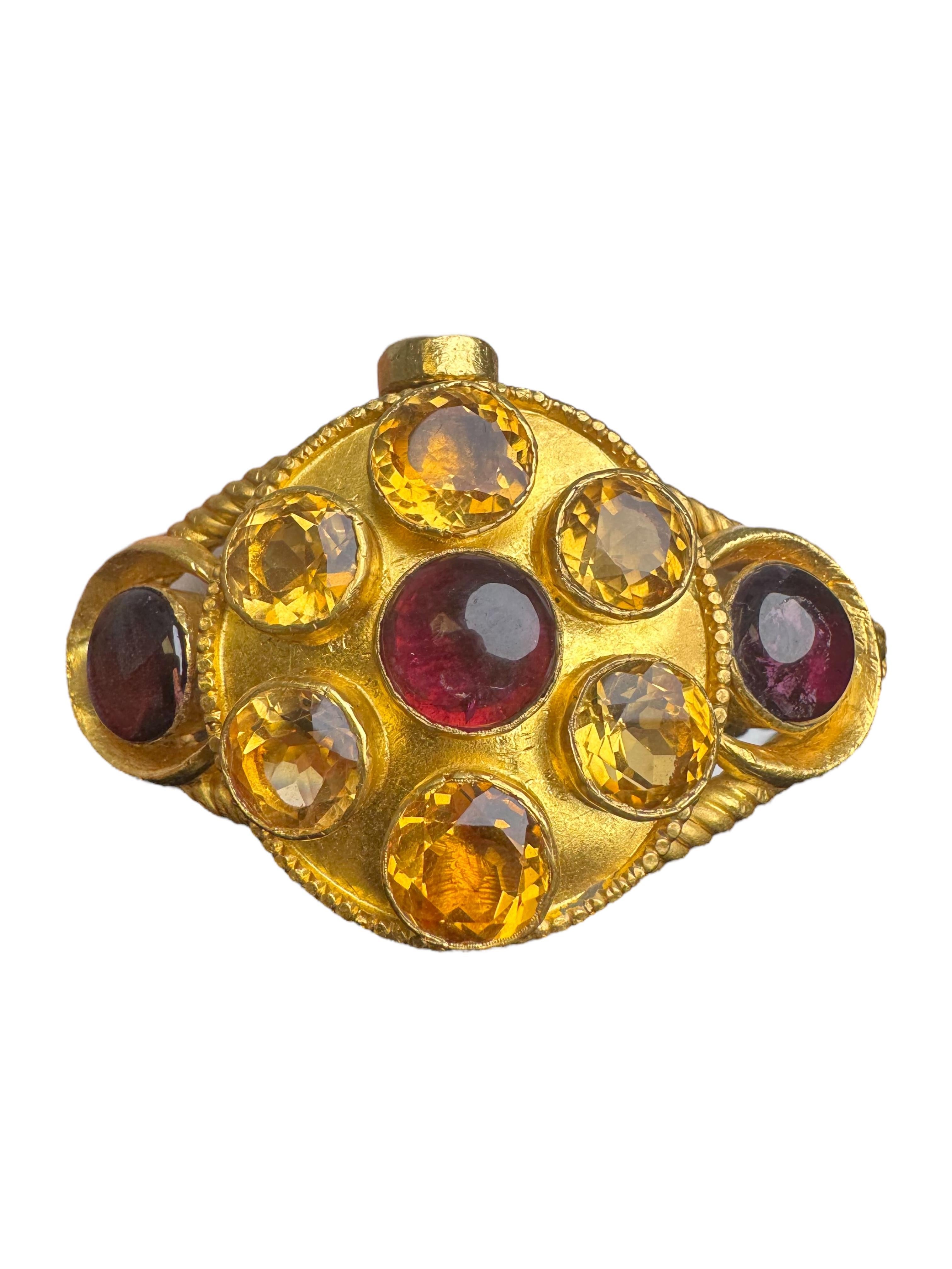 Cabochon Bracciale antico in oro 24 carati con citrino e tormalina rubellite in vendita