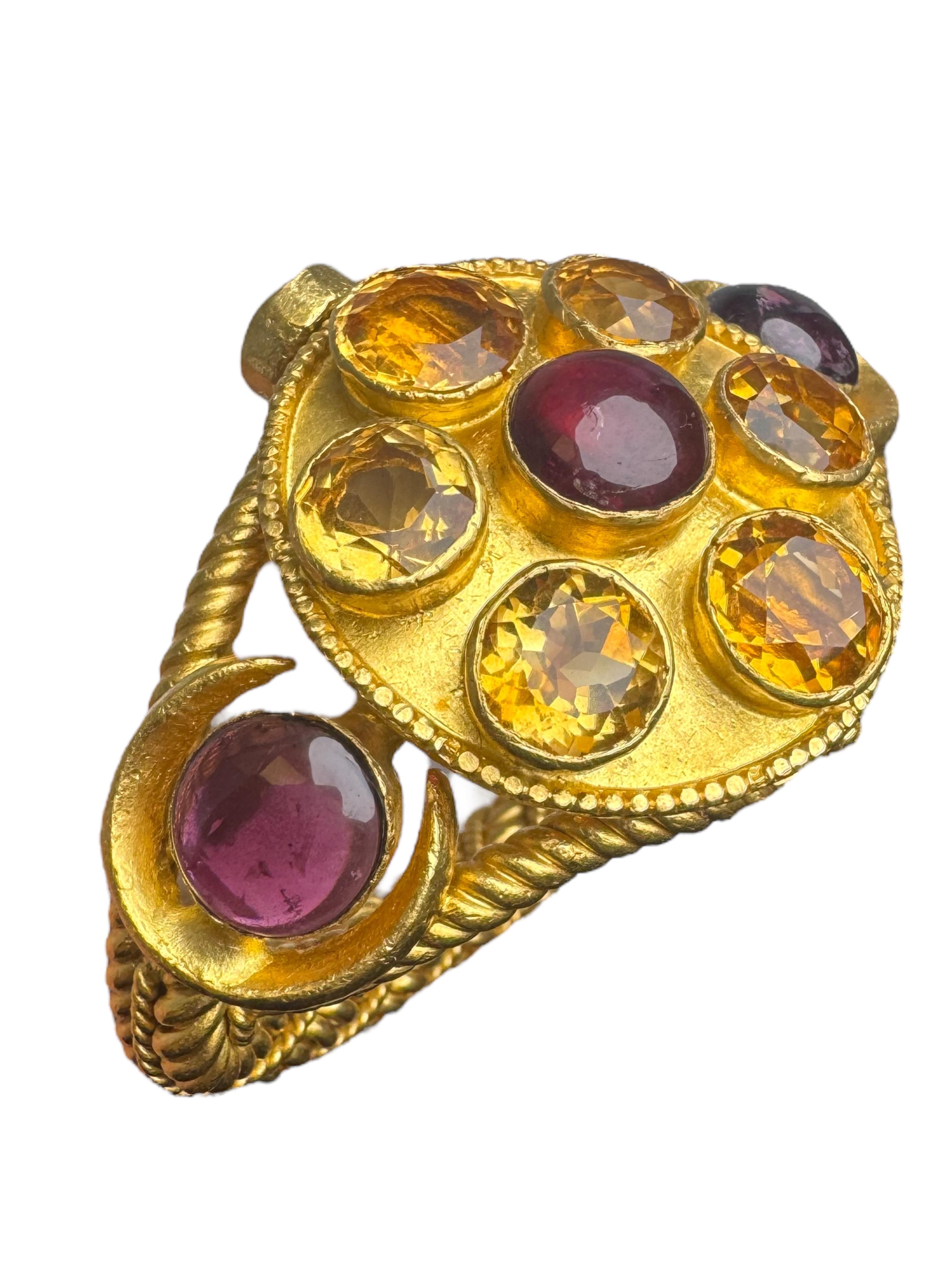 Bracciale antico in oro 24 carati con citrino e tormalina rubellite In condizioni ottime in vendita a Great Neck Plaza, NY