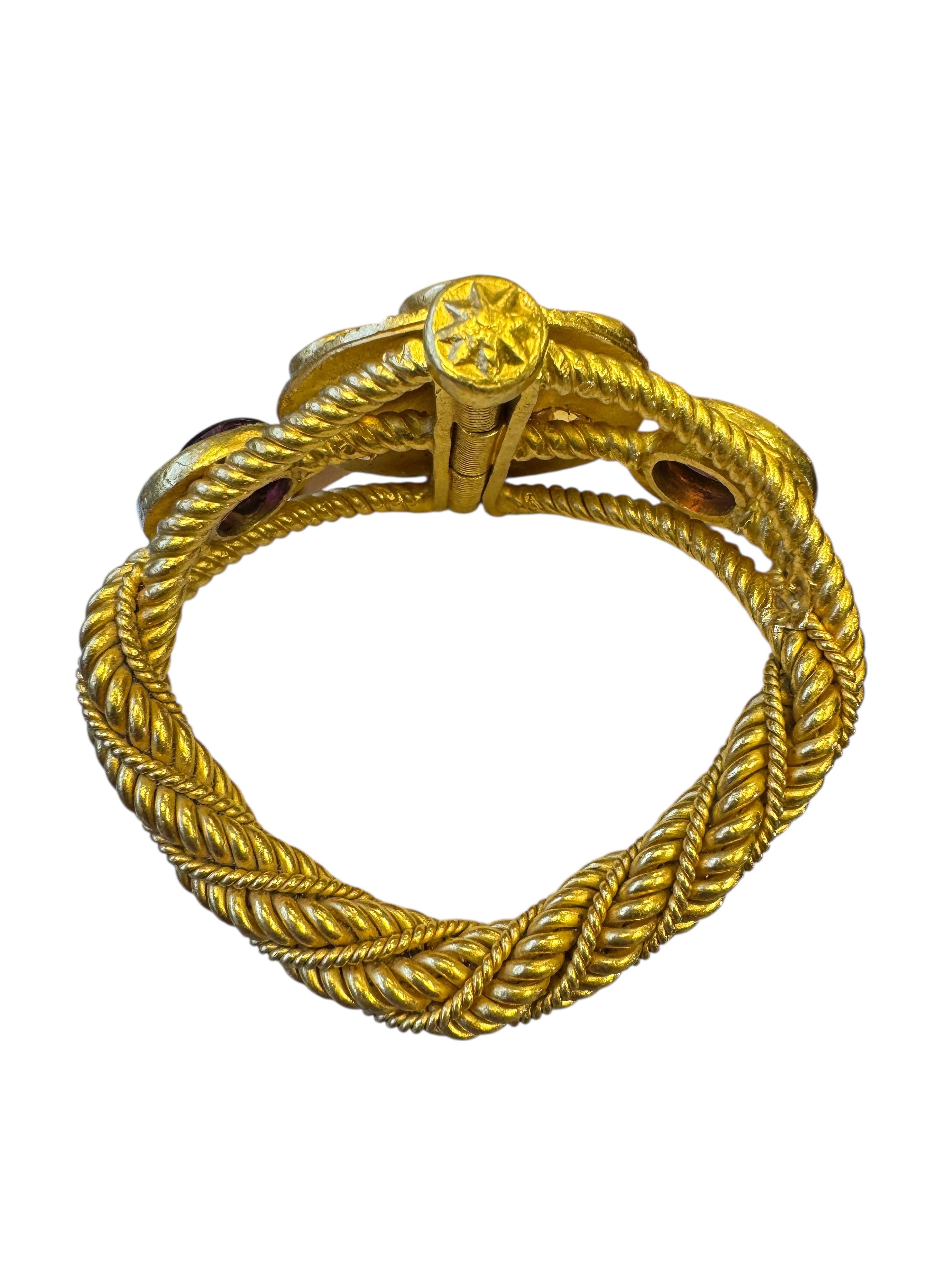 Bracciale antico in oro 24 carati con citrino e tormalina rubellite in vendita 1