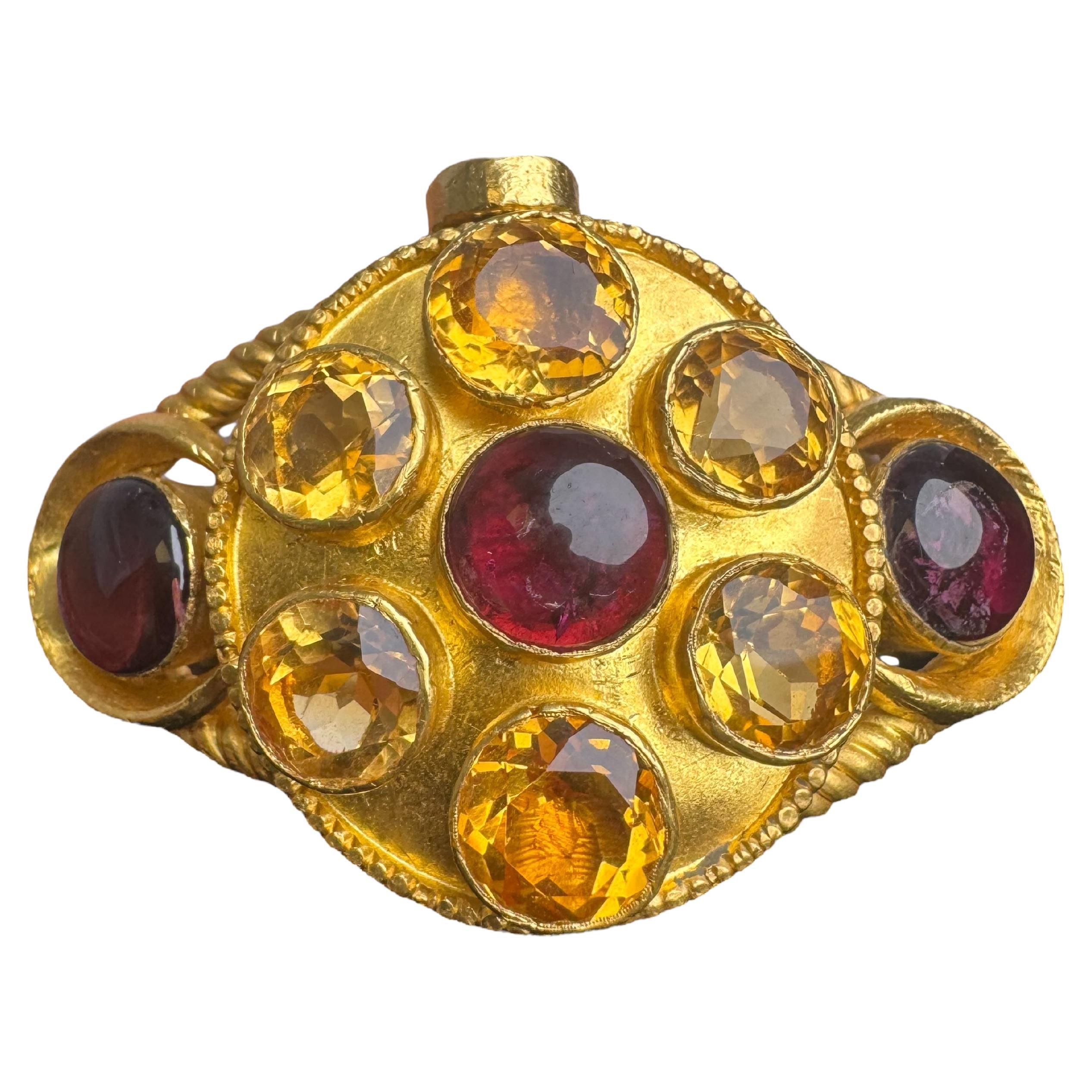 Antikes 24K Gold Citrin und Rubellit Turmalin-Armband