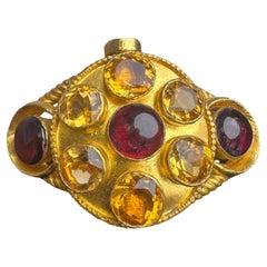Bracelet ancien en or 24K avec citrine et tourmaline rubellite