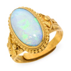 Antique 24k Yellow Gold 3.10ct Australian Opal Floral Ring