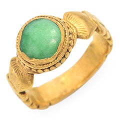 Antique 24k Yellow Gold Green Jade Ring