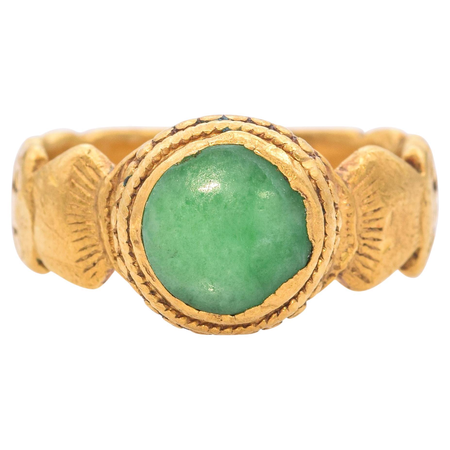 Antique 24k Yellow Gold Green Jade Ring