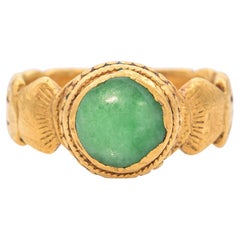 Antique 24k Yellow Gold Green Jade Ring