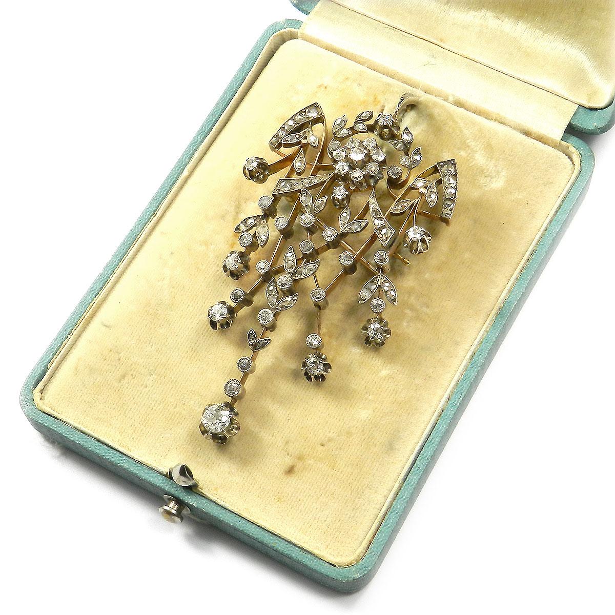 Women's Antique 2.5 Carat Diamond Gold Pendant Brooch Moscow circa 1910 For Sale