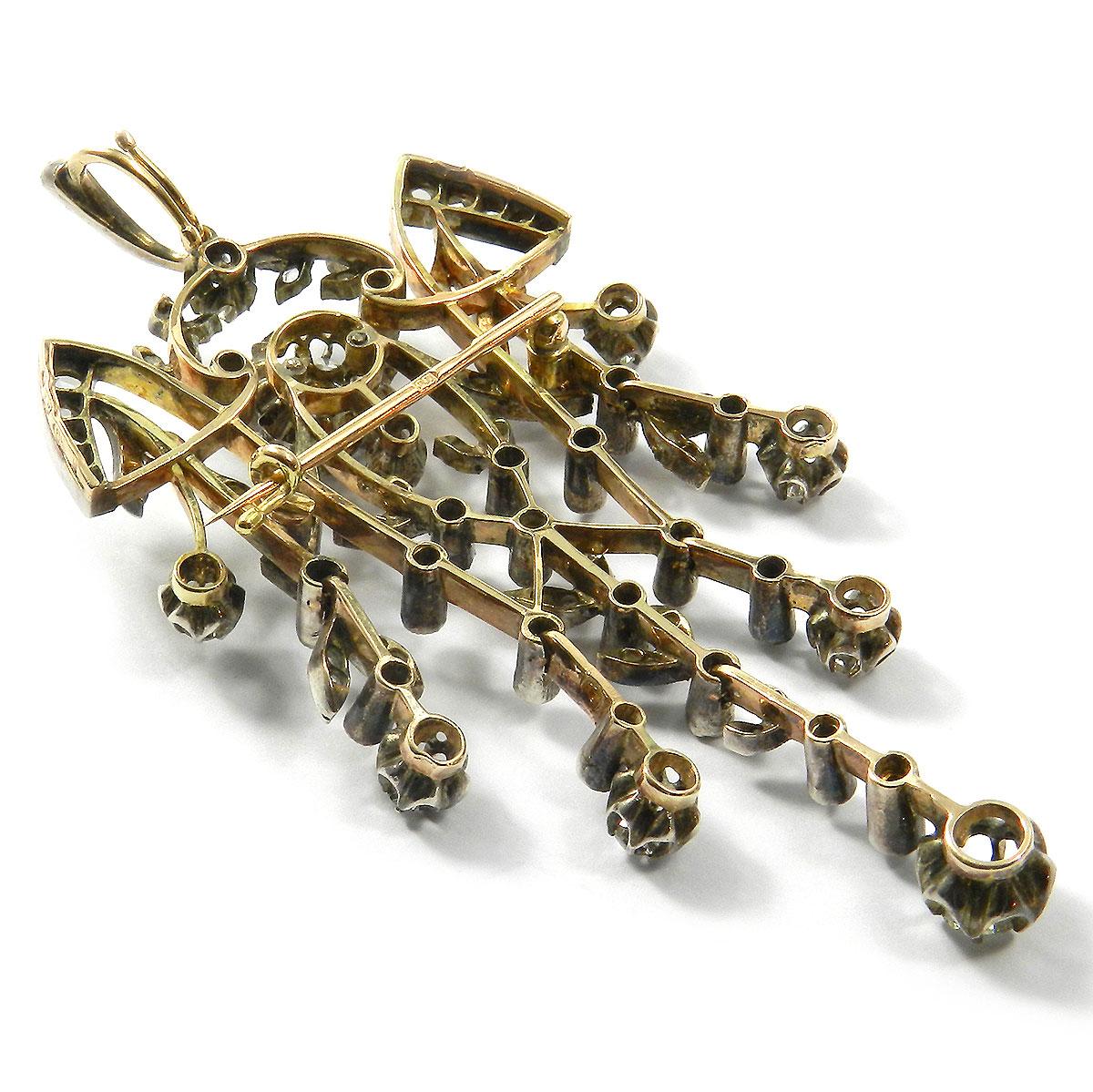 Antique 2.5 Carat Diamond Gold Pendant Brooch Moscow circa 1910 For Sale 2