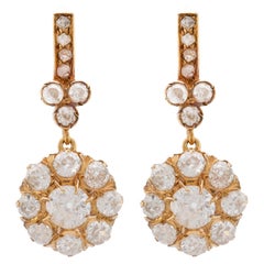 Antique 2.5 Carat Total Weight Diamond 18K Yellow Gold Drop Earrings