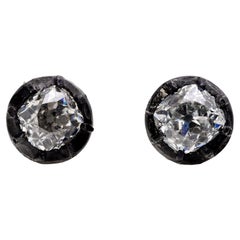 Orecchini con diamante antico da 2,50 carati in oro rosa 14k e argento