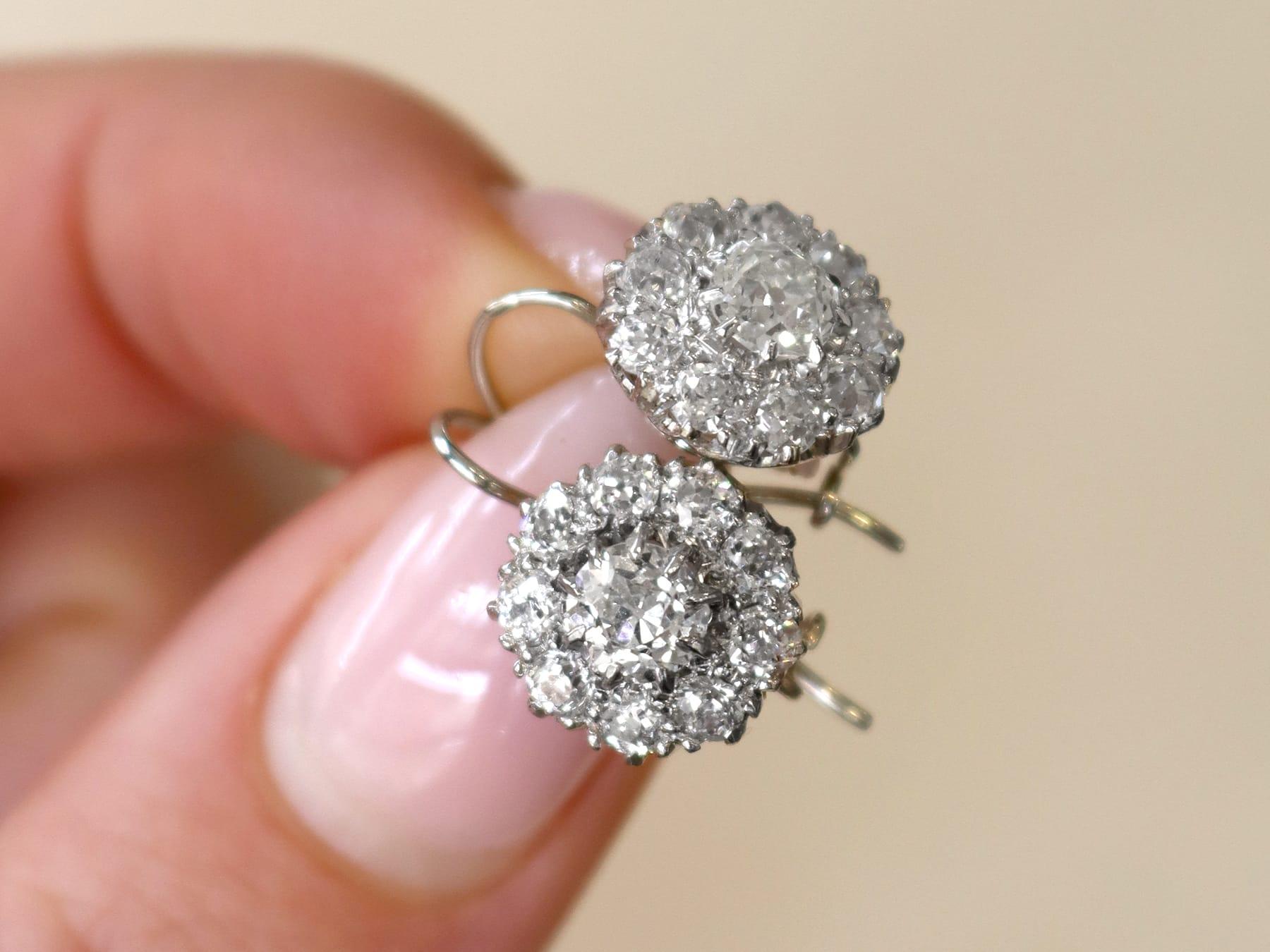 Old European Cut Antique 2.50 Carat Diamond and Platinum Cluster Earrings Circa 1900 For Sale