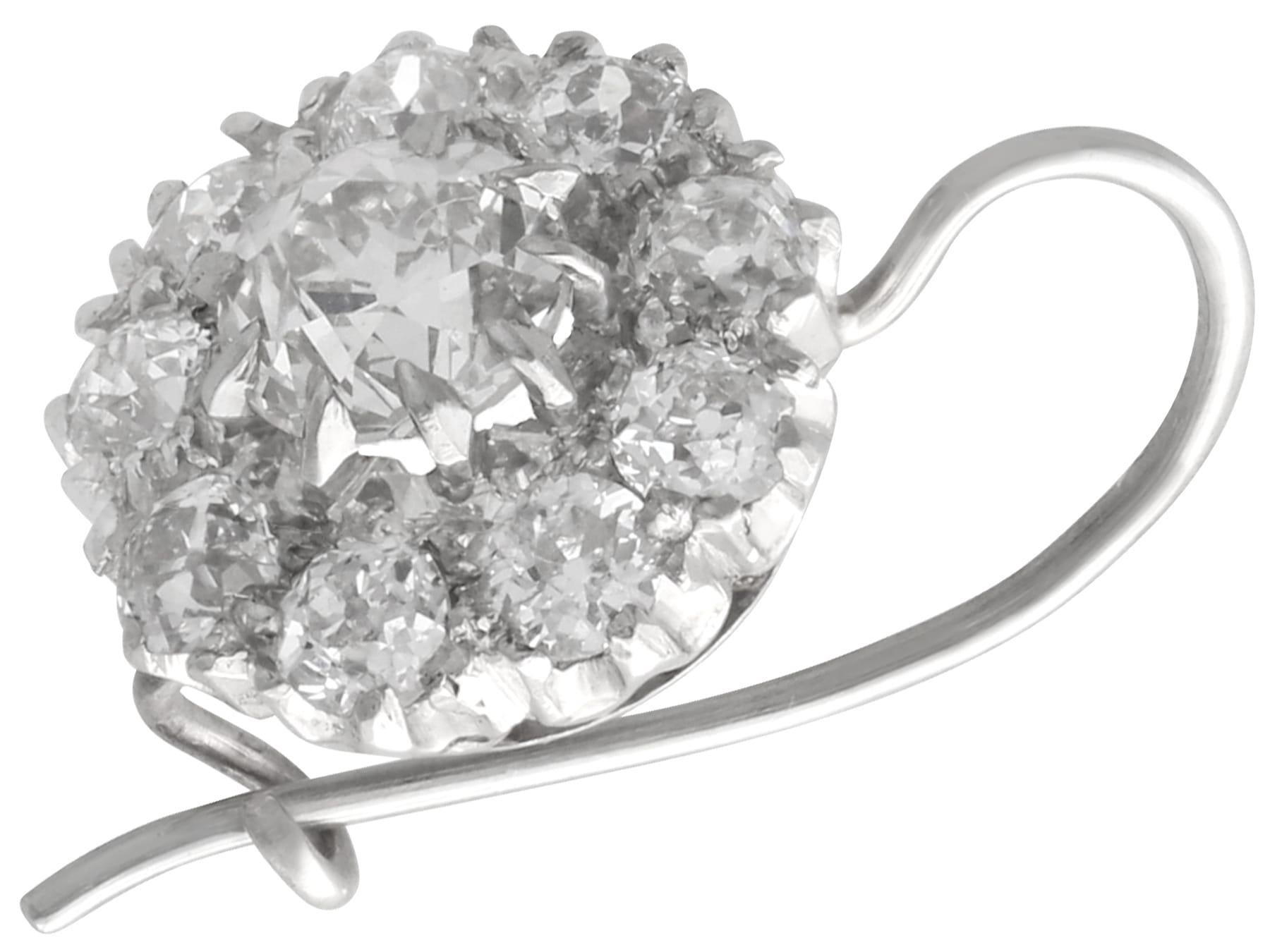 Antique 2.50 Carat Diamond and Platinum Cluster Earrings Circa 1900 For Sale 1