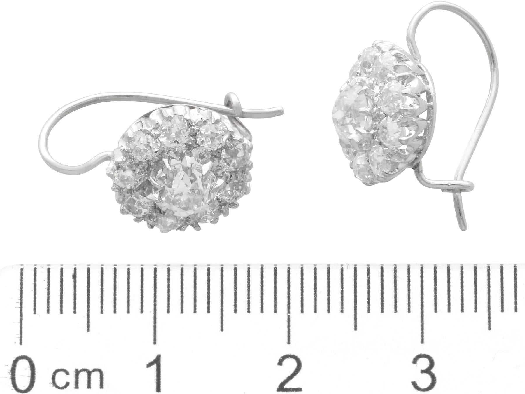 Antique 2.50 Carat Diamond and Platinum Cluster Earrings Circa 1900 For Sale 4