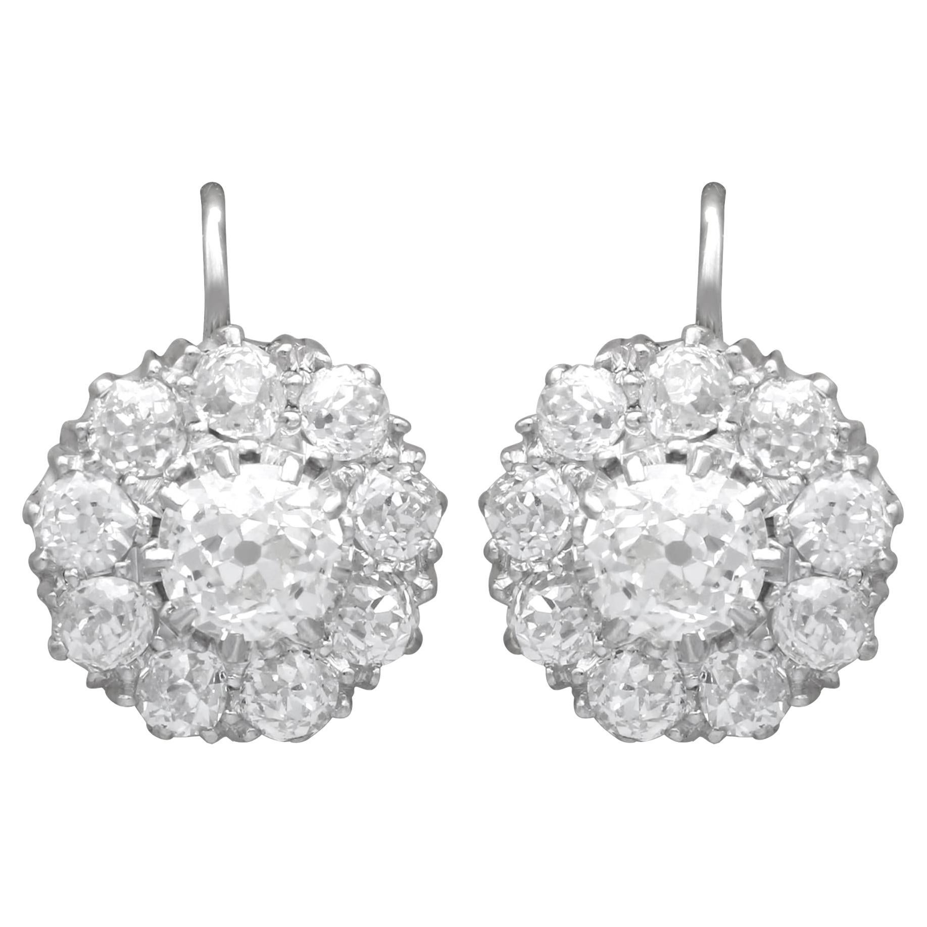 Antique 2.50 Carat Diamond and Platinum Cluster Earrings Circa 1900 For Sale