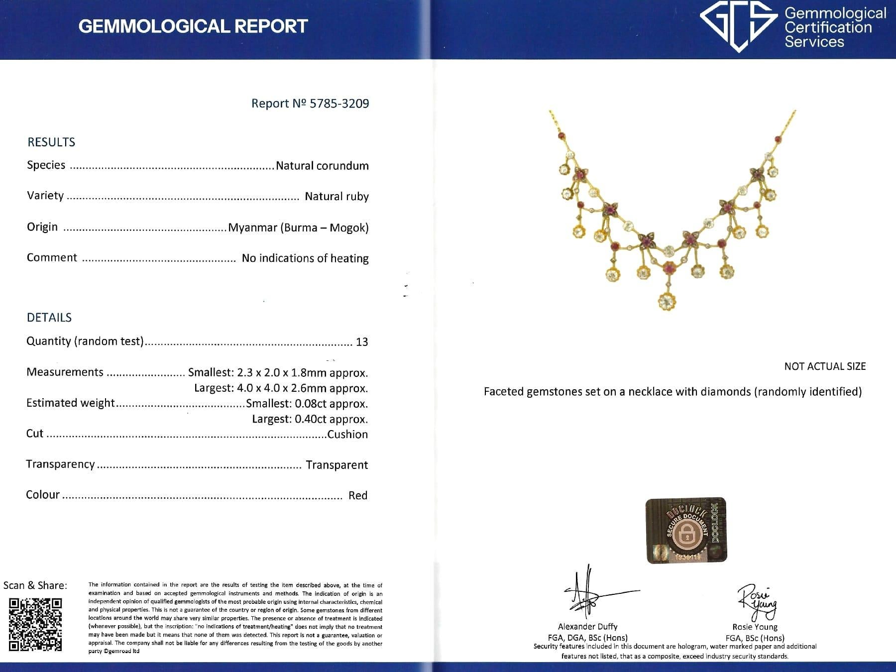 Collier ancien en or jaune 18k, rubis 2,50 carats et diamant 4,70 carats Circa 1890 en vente 6