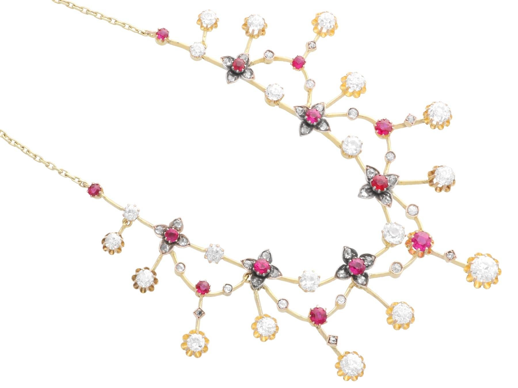 Collier ancien en or jaune 18k, rubis 2,50 carats et diamant 4,70 carats Circa 1890 Excellent état - En vente à Jesmond, Newcastle Upon Tyne