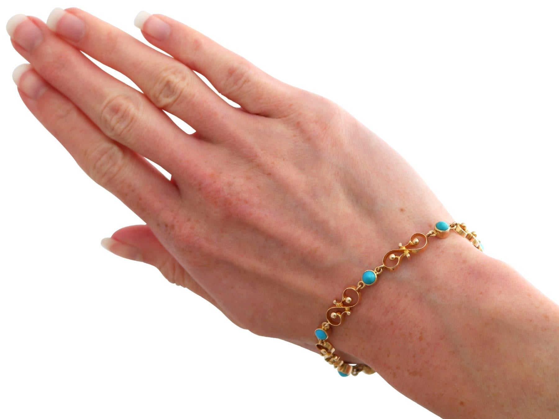 Antique 2.50 Carat Turquoise and 14k Yellow Gold Bracelet Circa 1900 For Sale 5