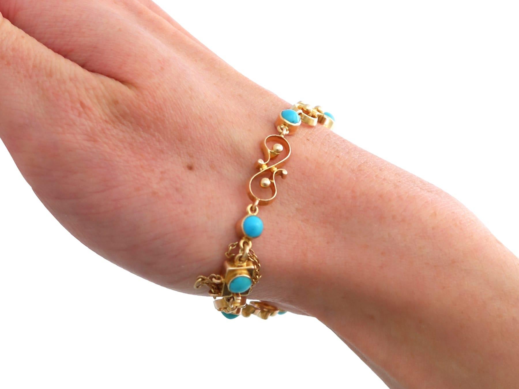 Antique 2.50 Carat Turquoise and 14k Yellow Gold Bracelet Circa 1900 For Sale 6
