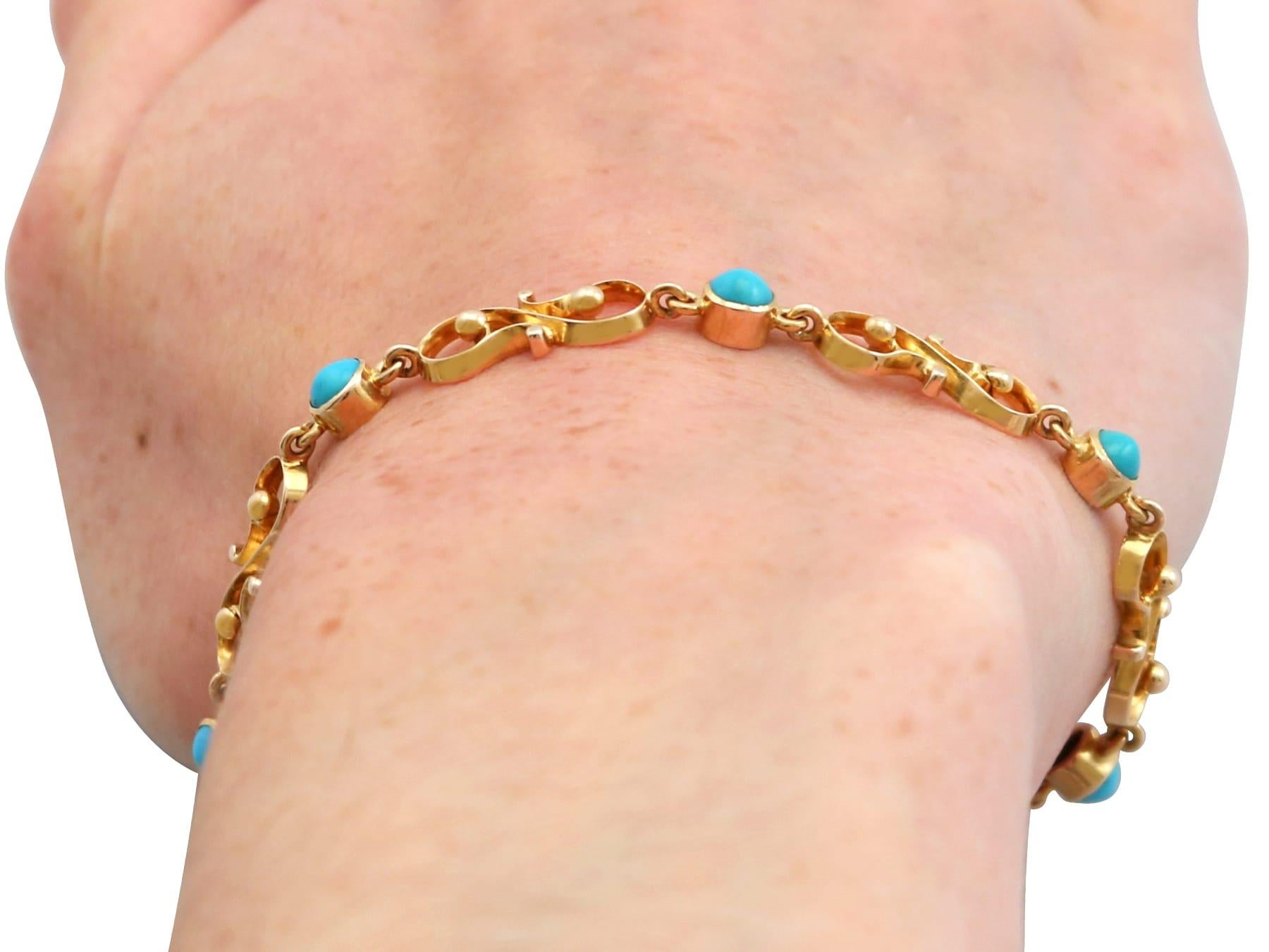 Antique 2.50 Carat Turquoise and 14k Yellow Gold Bracelet Circa 1900 For Sale 7