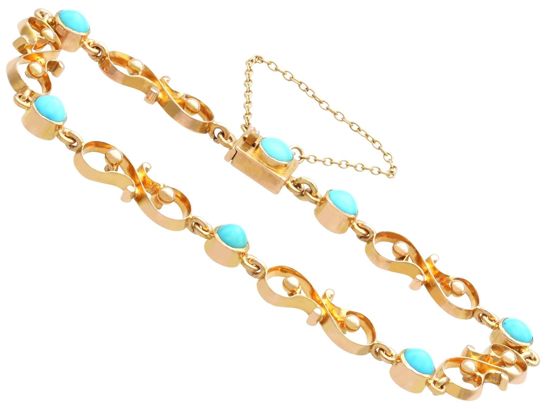 Cabochon Antique 2.50 Carat Turquoise and 14k Yellow Gold Bracelet Circa 1900 For Sale
