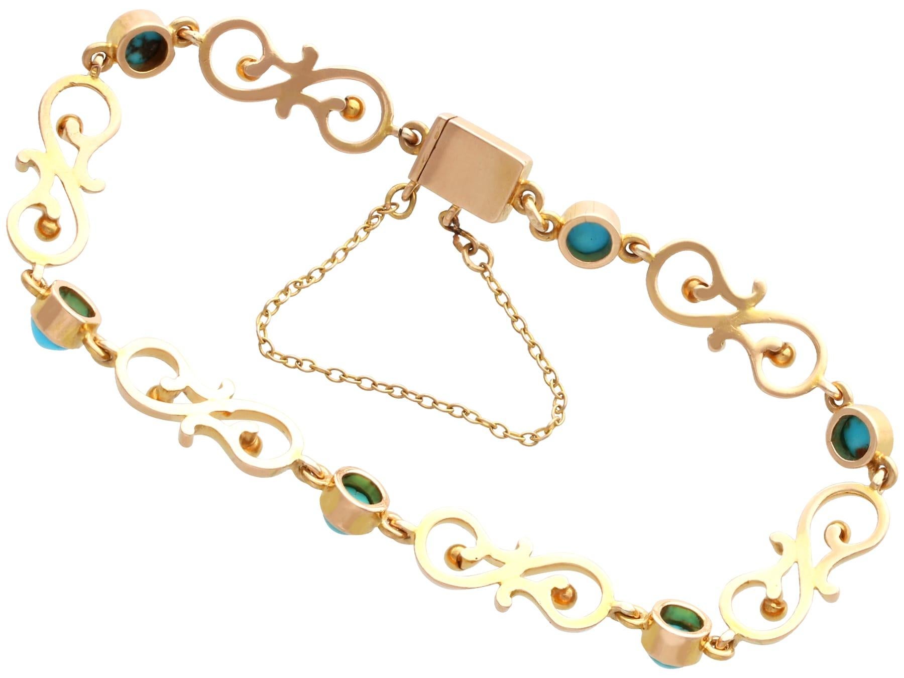 Antique 2.50 Carat Turquoise and 14k Yellow Gold Bracelet Circa 1900 In Excellent Condition For Sale In Jesmond, Newcastle Upon Tyne