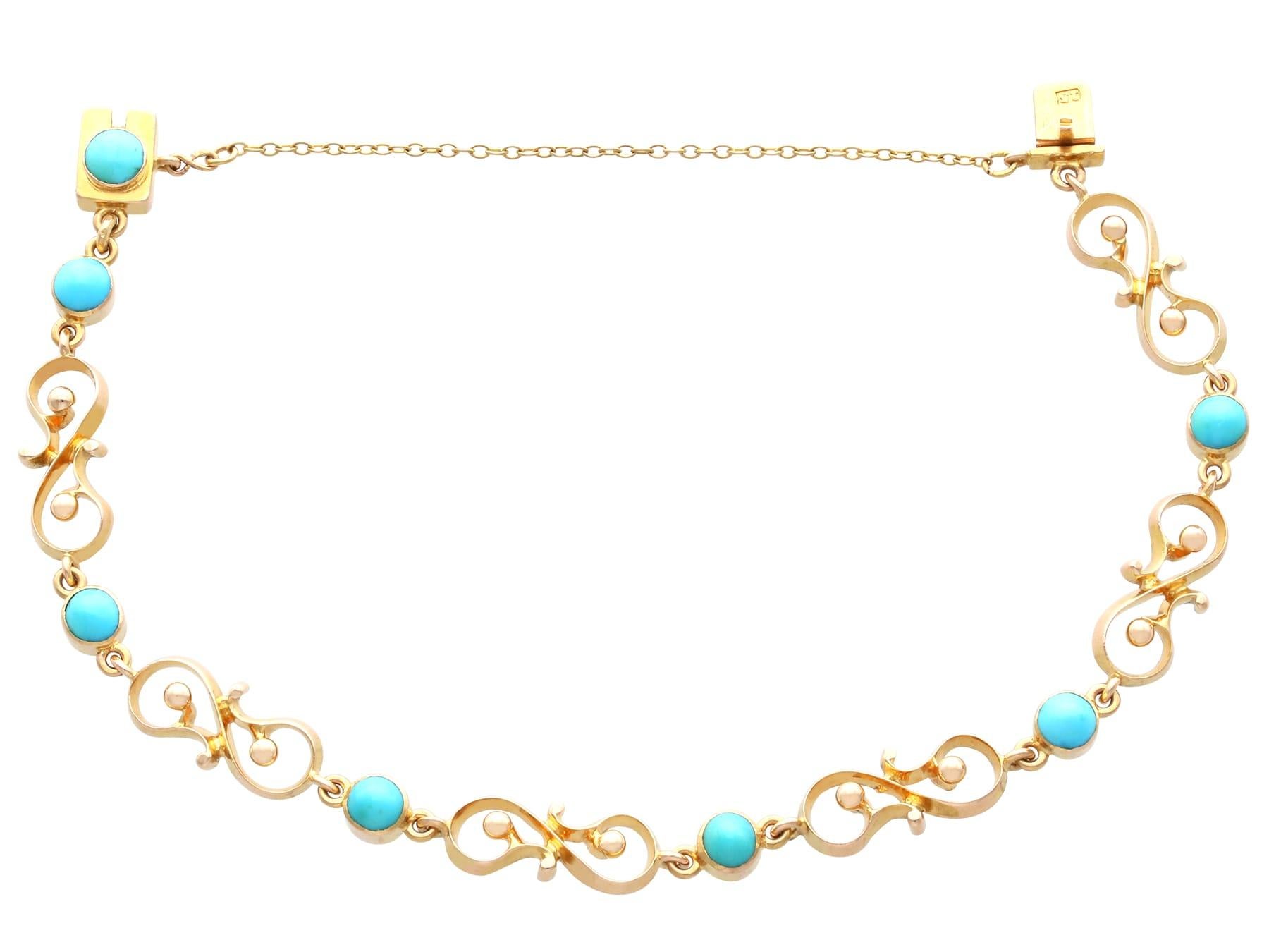 Women's or Men's Antique 2.50 Carat Turquoise and 14k Yellow Gold Bracelet Circa 1900 For Sale