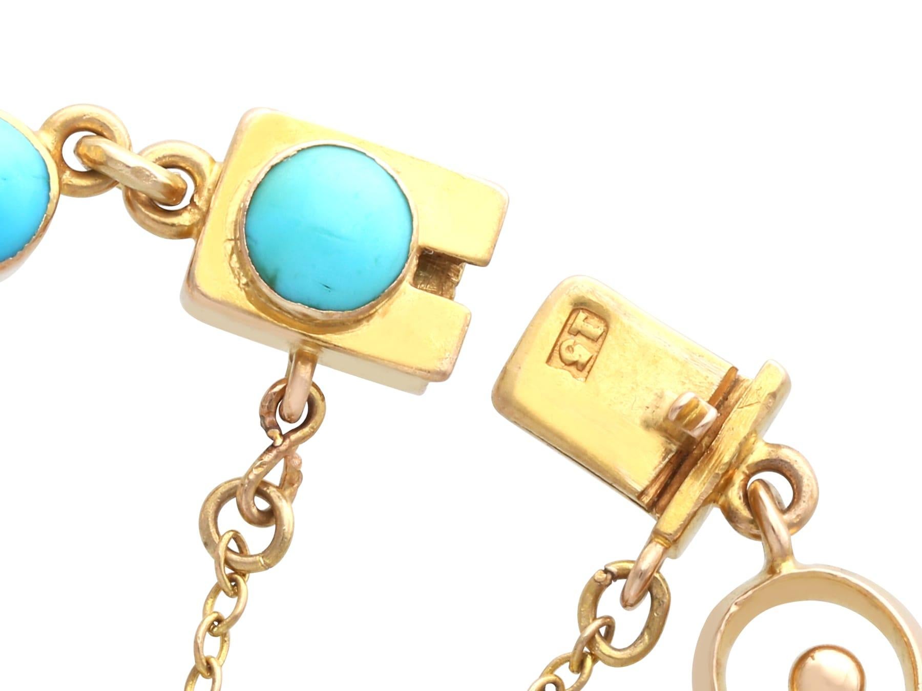 Antique 2.50 Carat Turquoise and 14k Yellow Gold Bracelet Circa 1900 For Sale 1